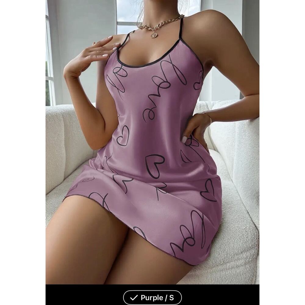 Purple Lingerie With Black Hearts, Baby Doll Style In Small NWT